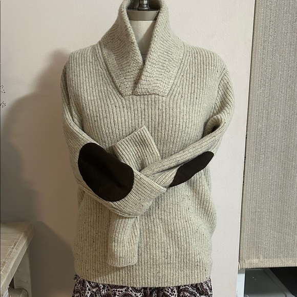Vintage j crew Shetland wool Wallace & Barnes mock neck beige knit sweater M - Picture 1 of 14